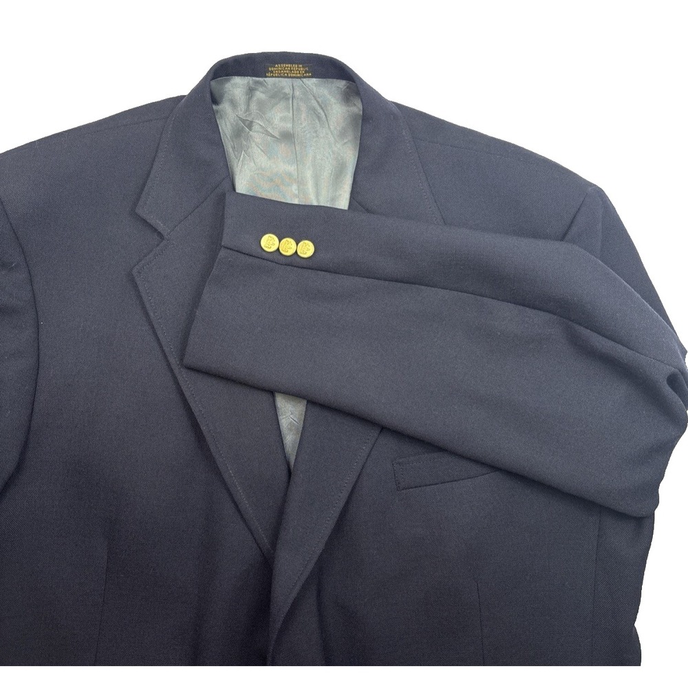 Stafford Blazer Mens‎ 48R (49) Navy Gold Button Wool Blend Single Vented Preppy